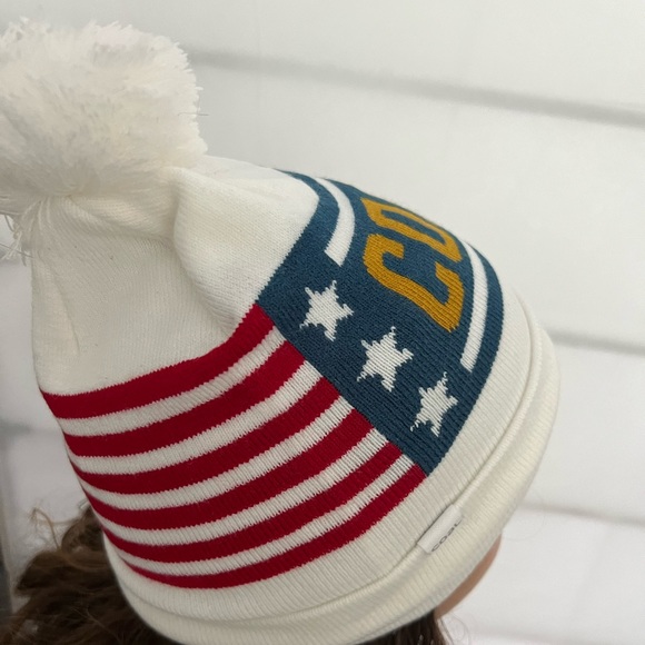 Coal white beanie Red and White stripes and Blue Stars “Coal” in gold Unisex main image 4
